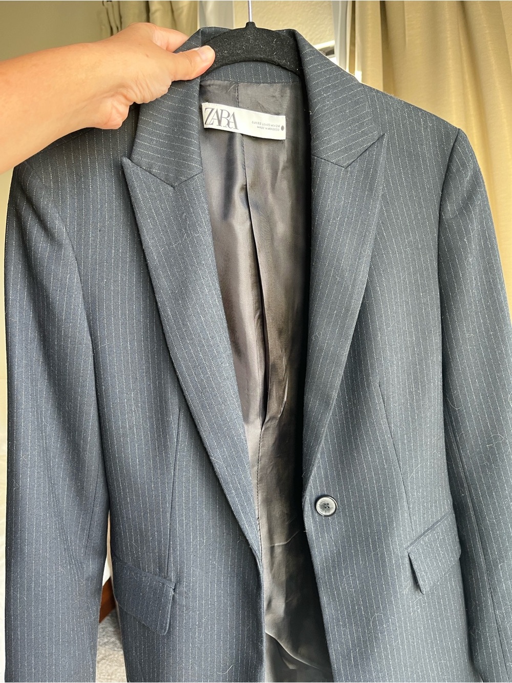 Zara Navy Pinstripe Single-Button Blazer